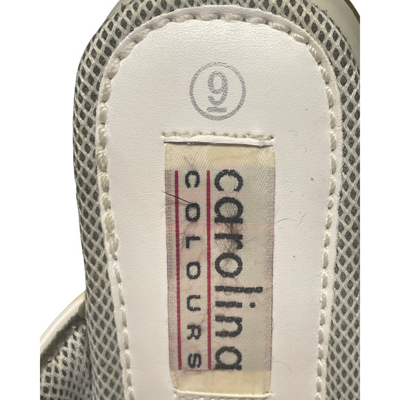 Vtg Y2K Carolina Colours Sz 9 Platform Slides Chunky Sandals White Silver Stripe - Picture 7 of 8